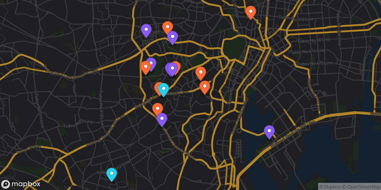 Map showing 17 locations