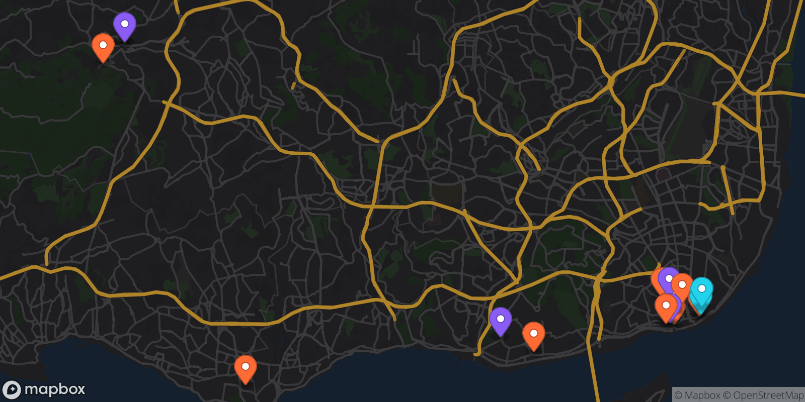Map showing 18 locations