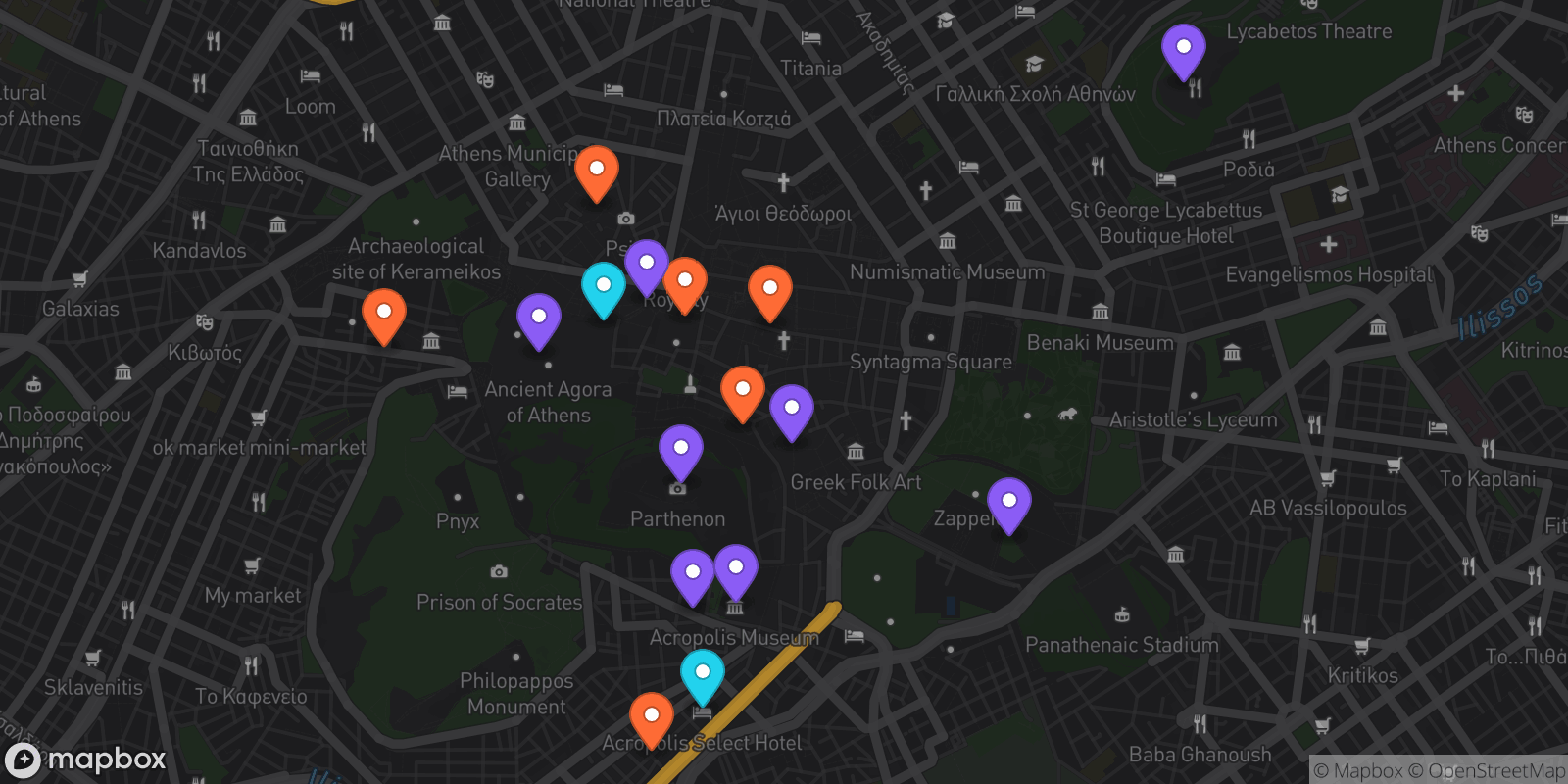 Map showing 16 locations