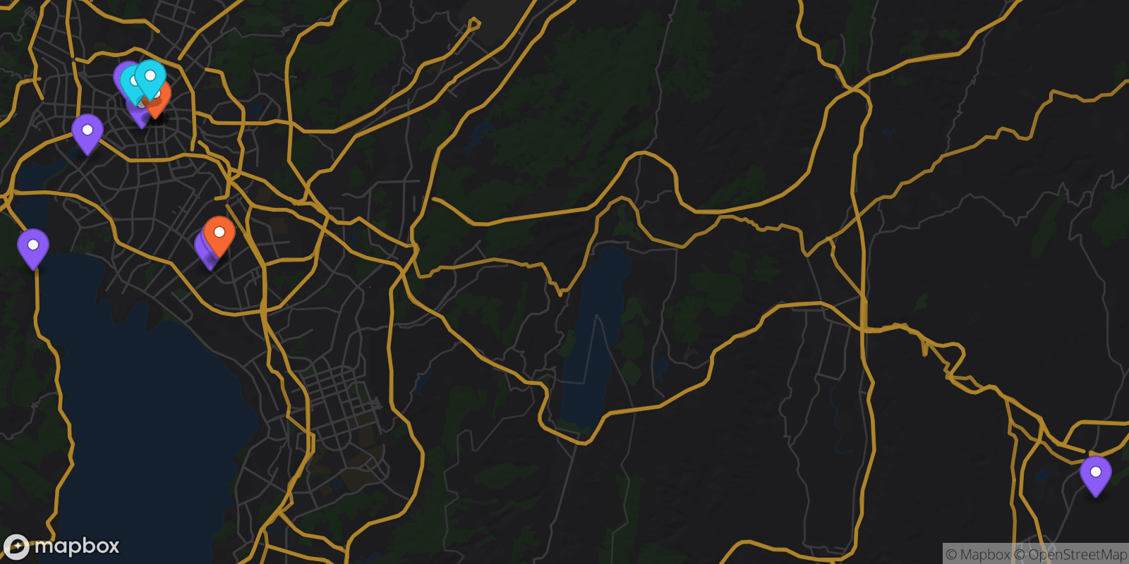 Map showing 15 locations