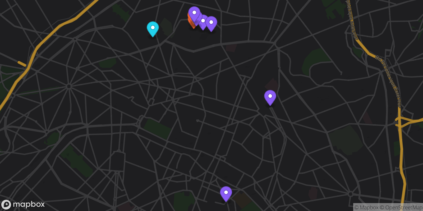 Map showing 9 locations