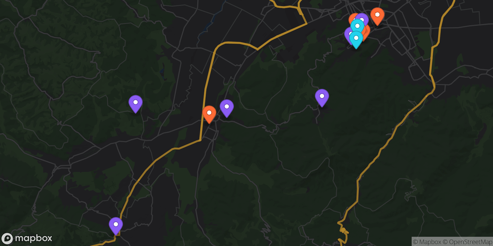 Map showing 17 locations