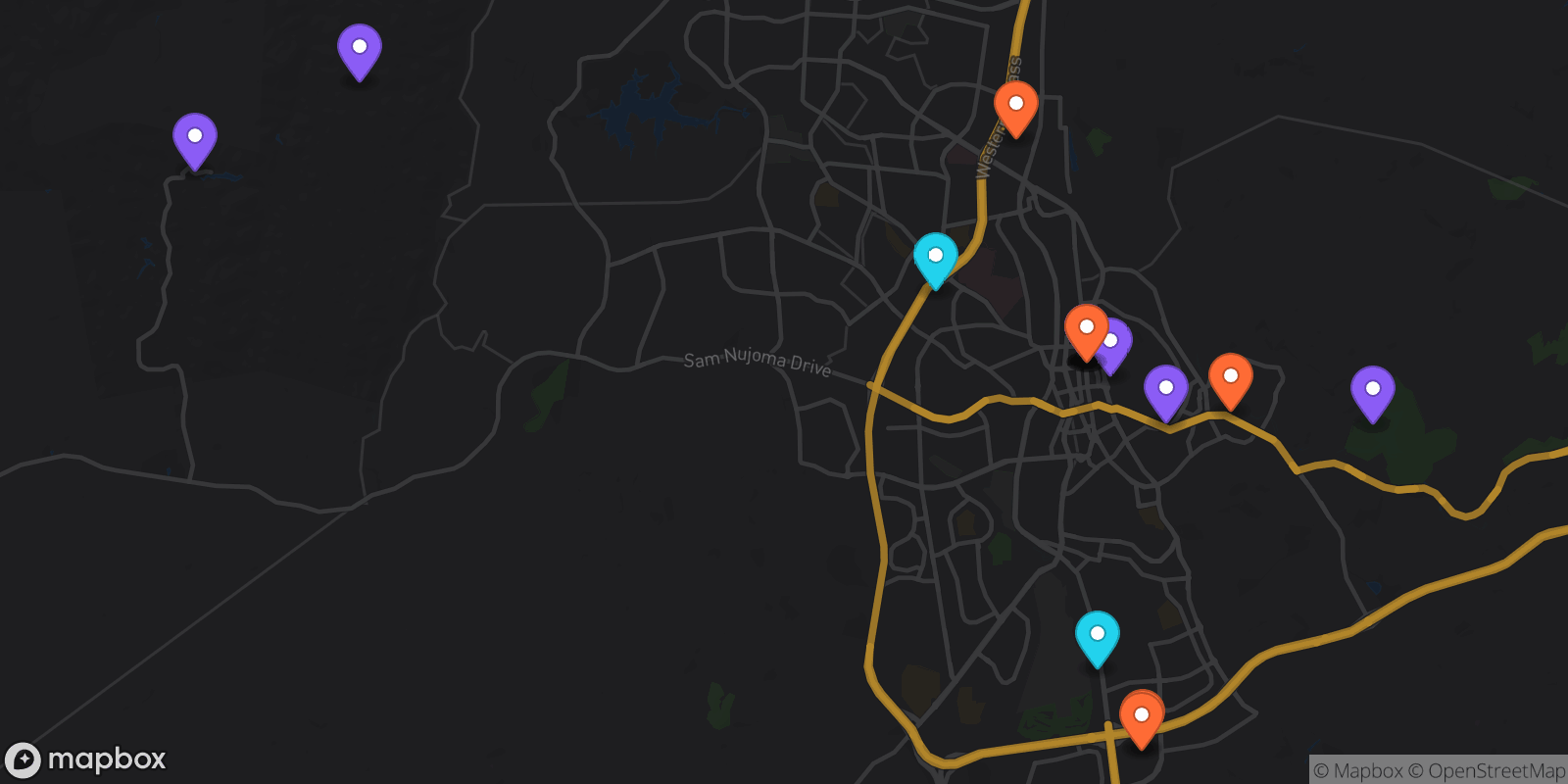 Map showing 17 locations
