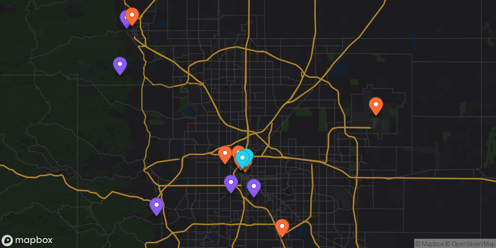 Map showing 16 locations