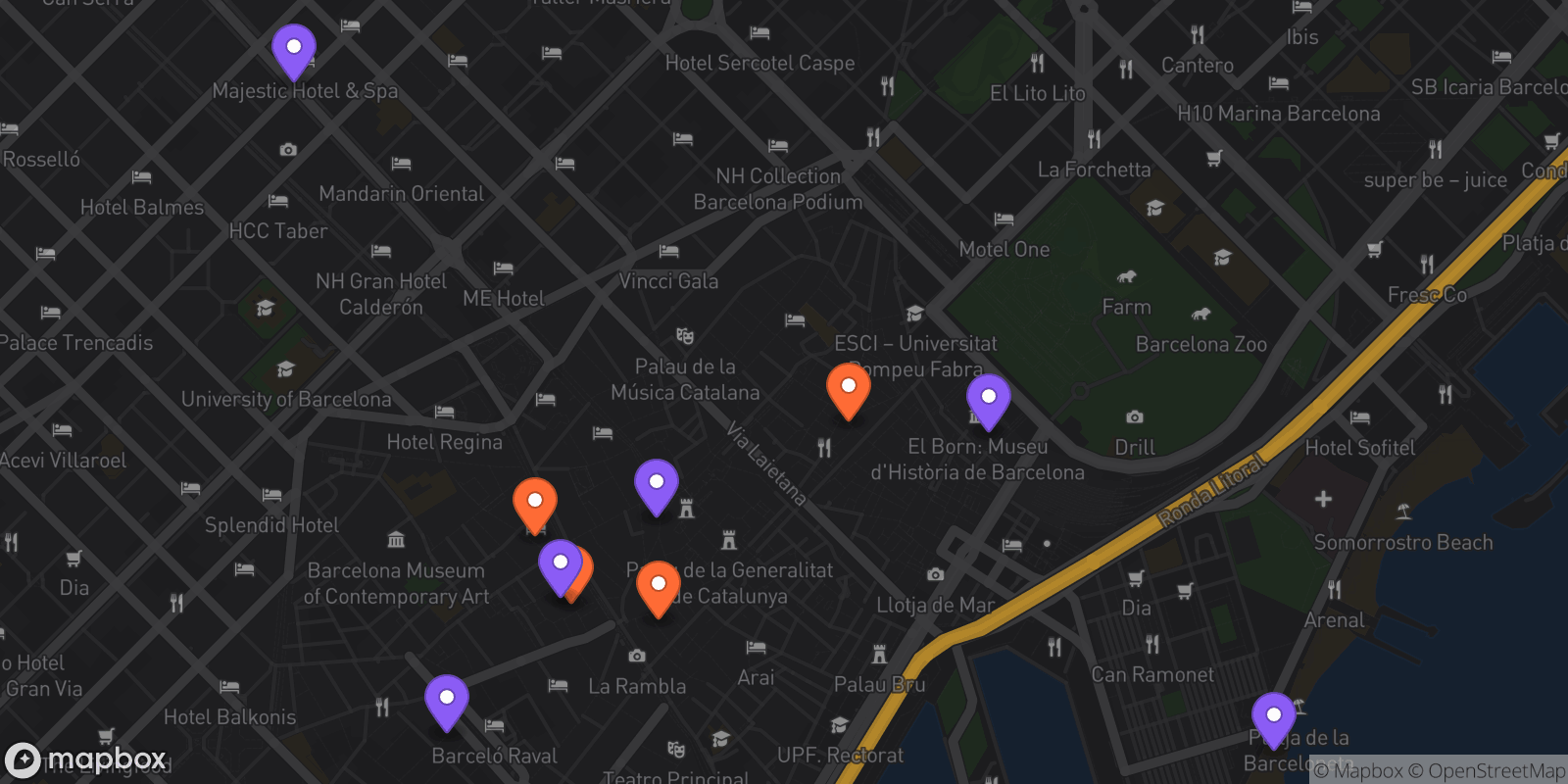 Map showing 10 locations