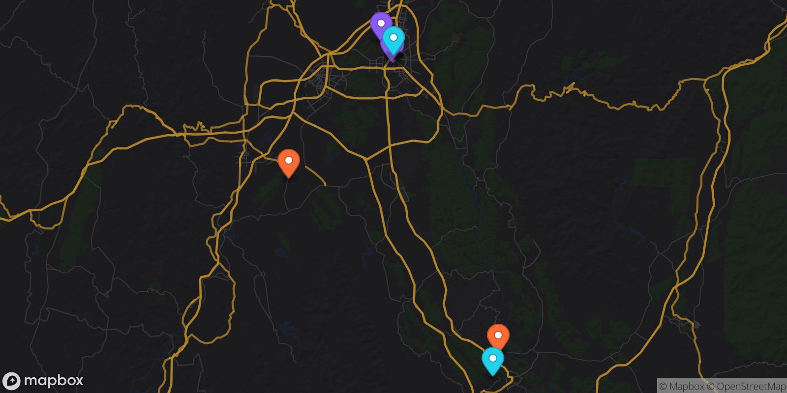 Map showing 14 locations