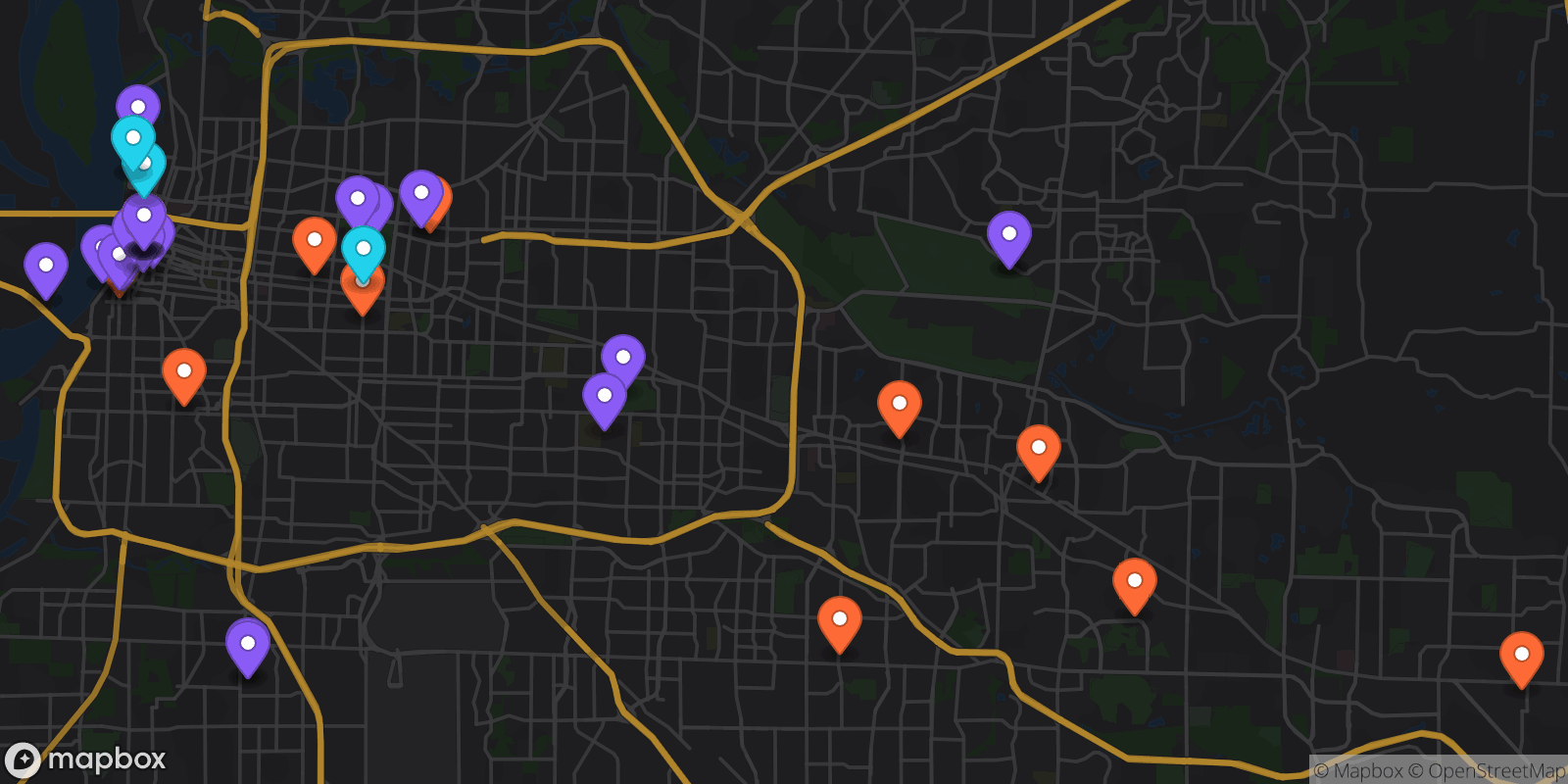 Map showing 44 locations