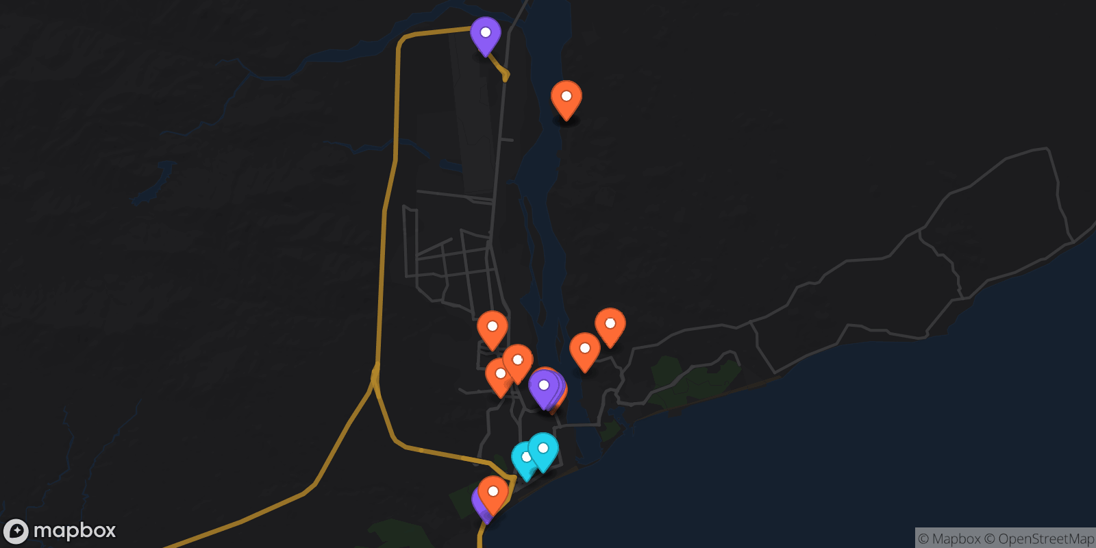 Map showing 19 locations