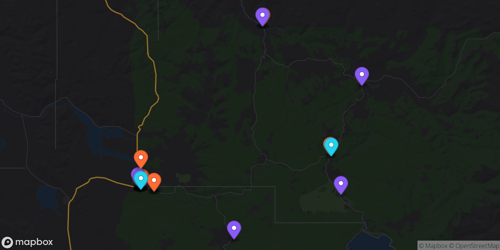 Map showing 34 locations