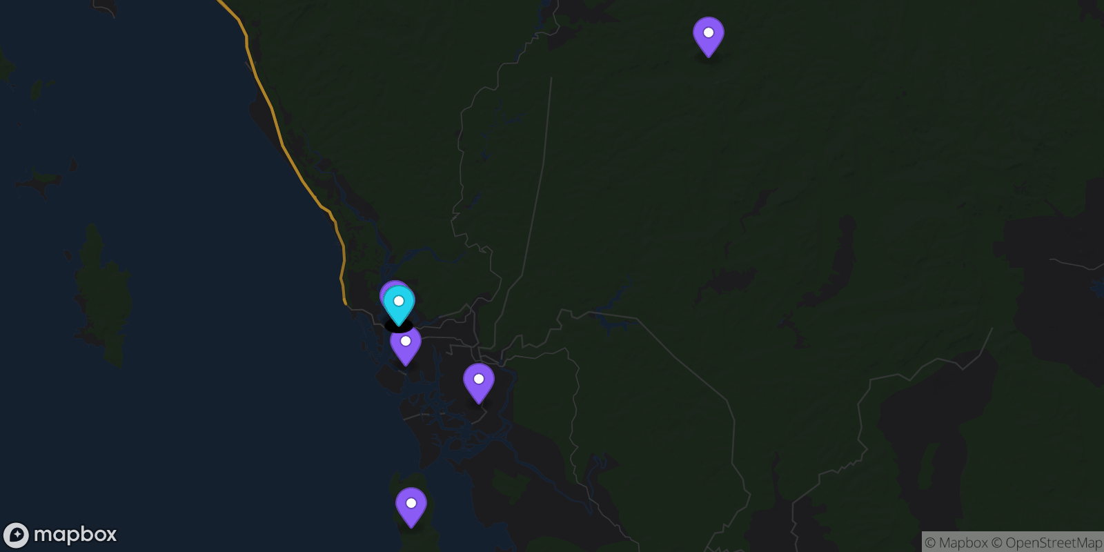 Map showing 42 locations