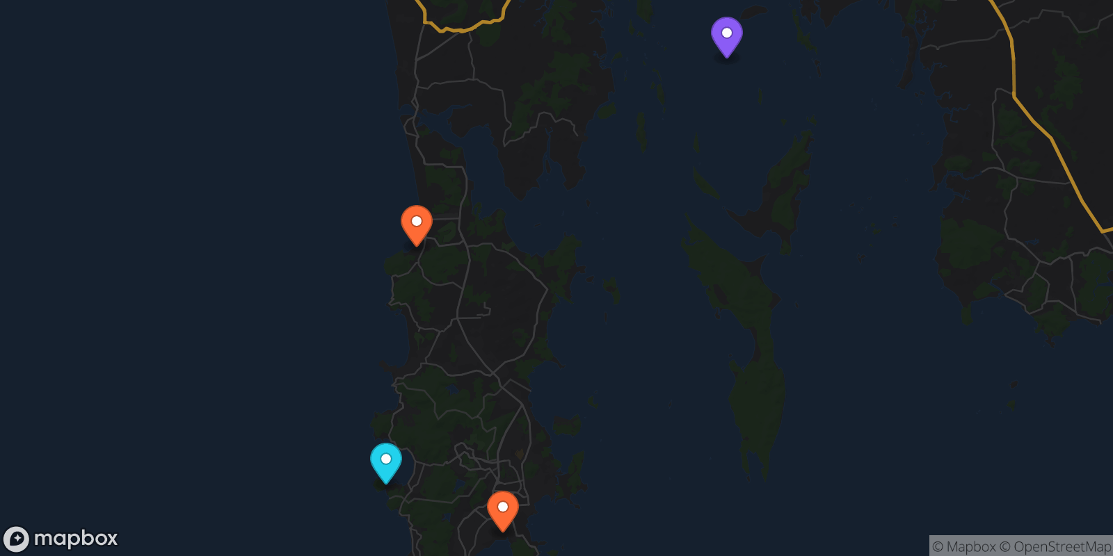 Map showing 4 locations