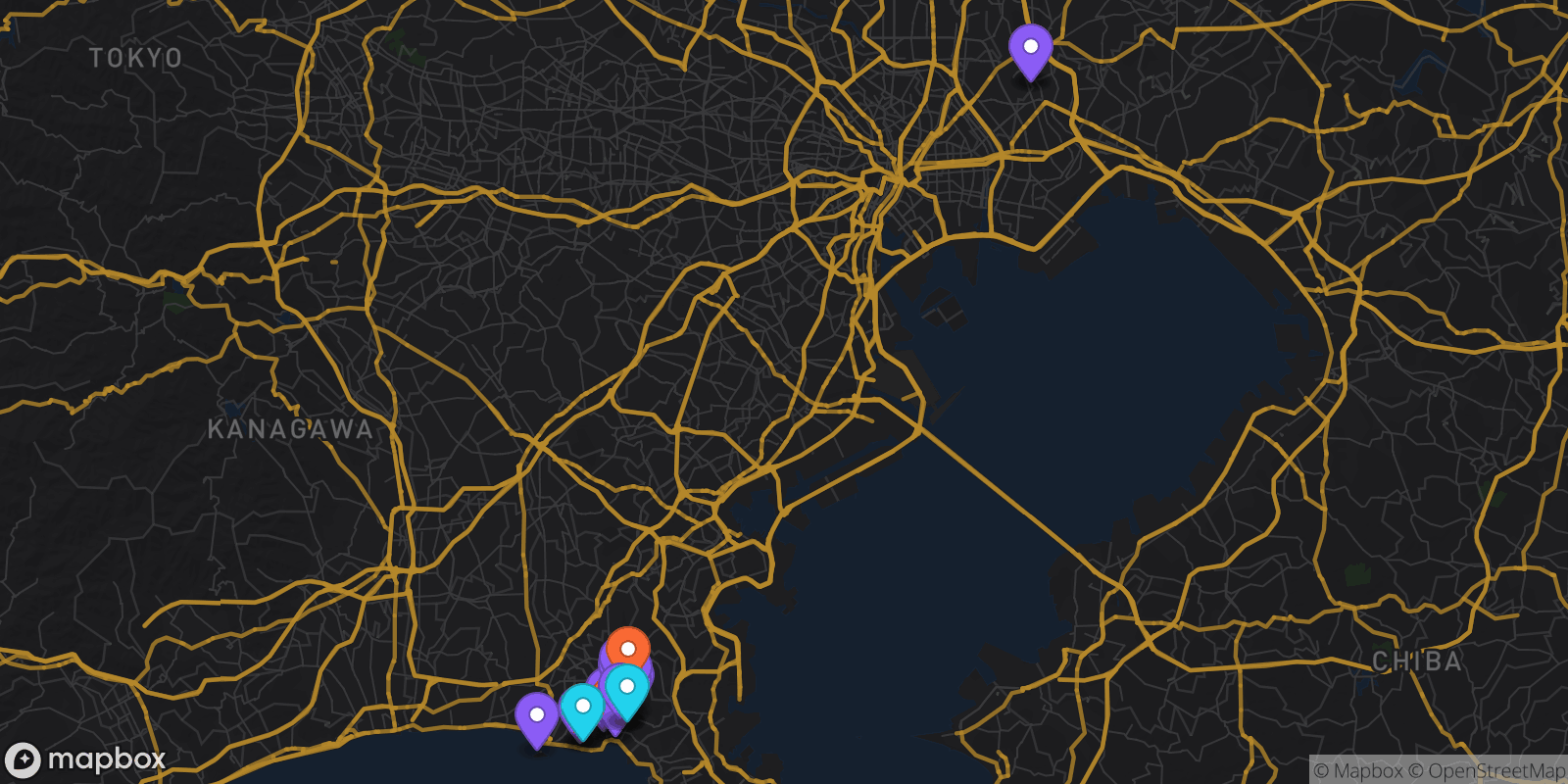 Map showing 22 locations