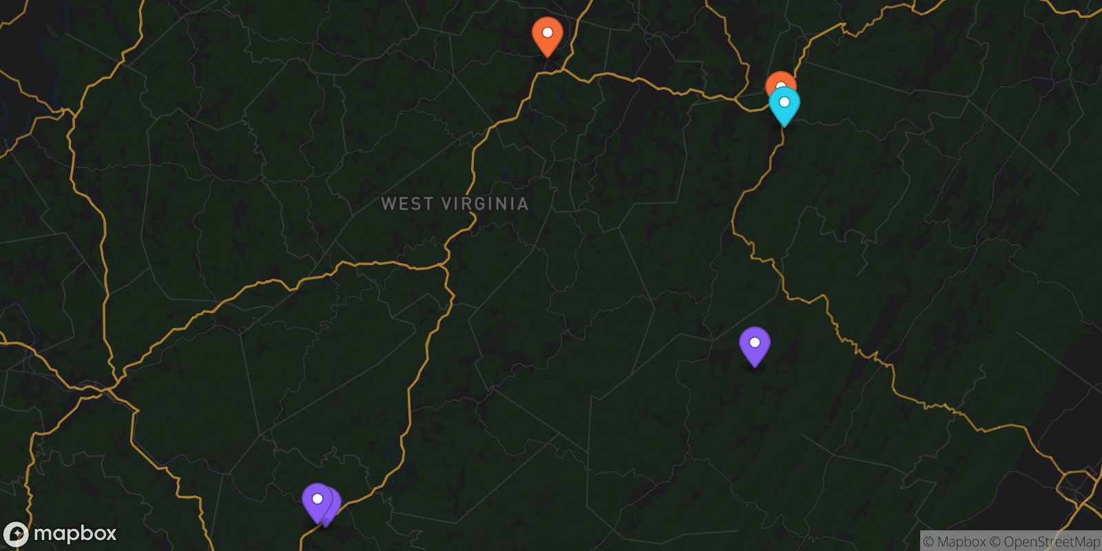 Map showing 6 locations