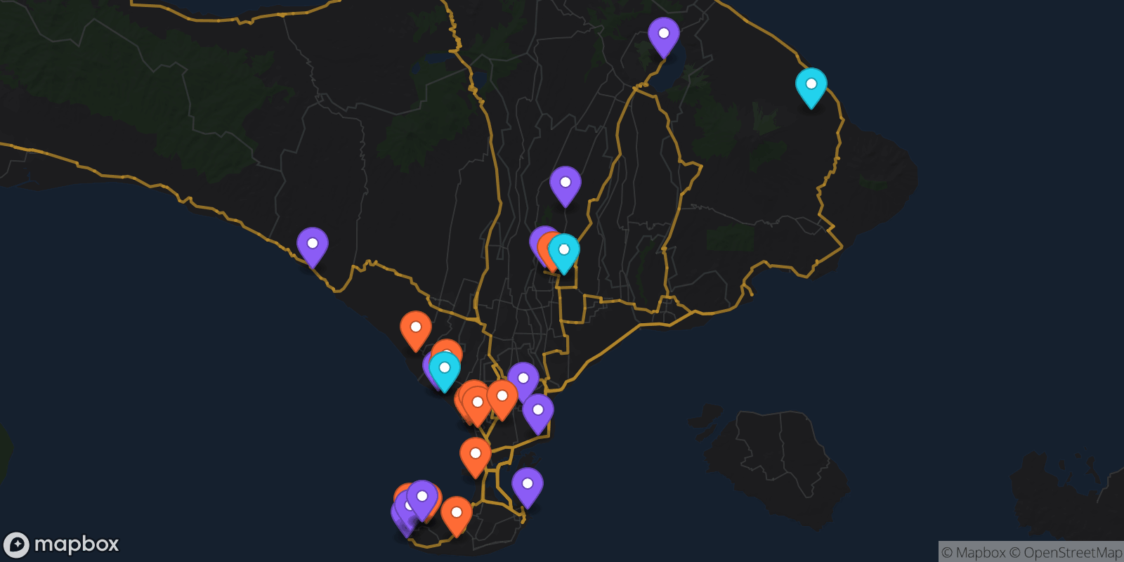 Map showing 27 locations
