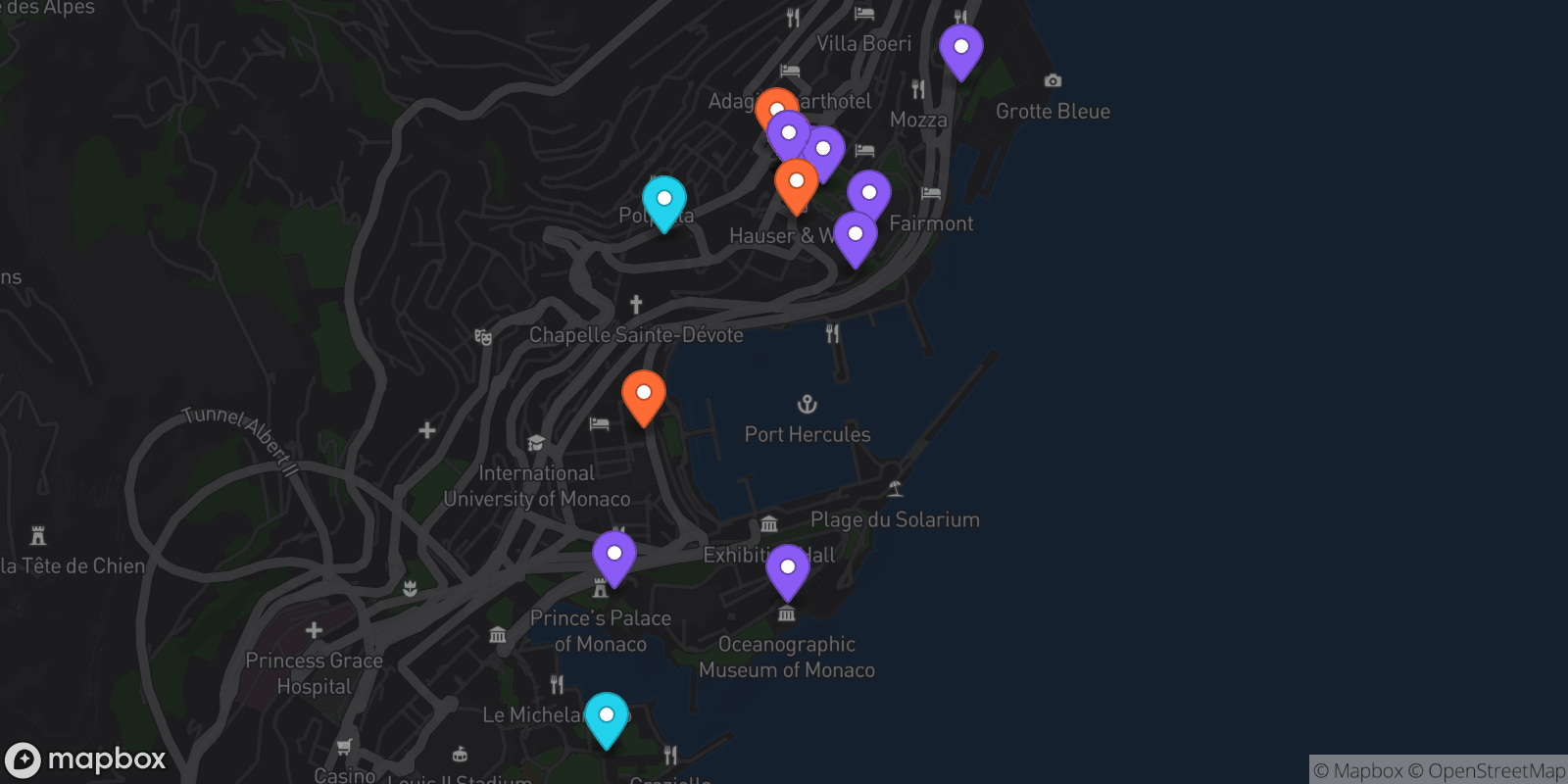 Map showing 17 locations