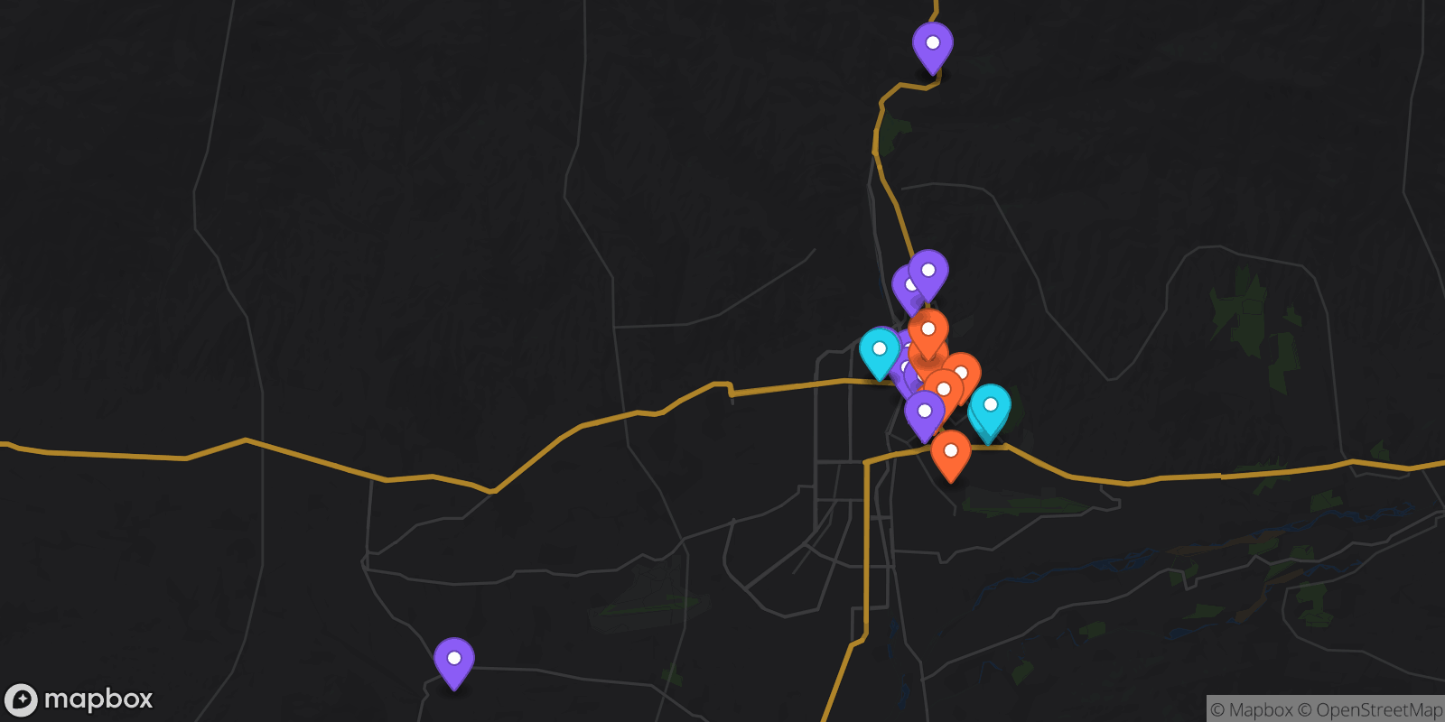 Map showing 20 locations