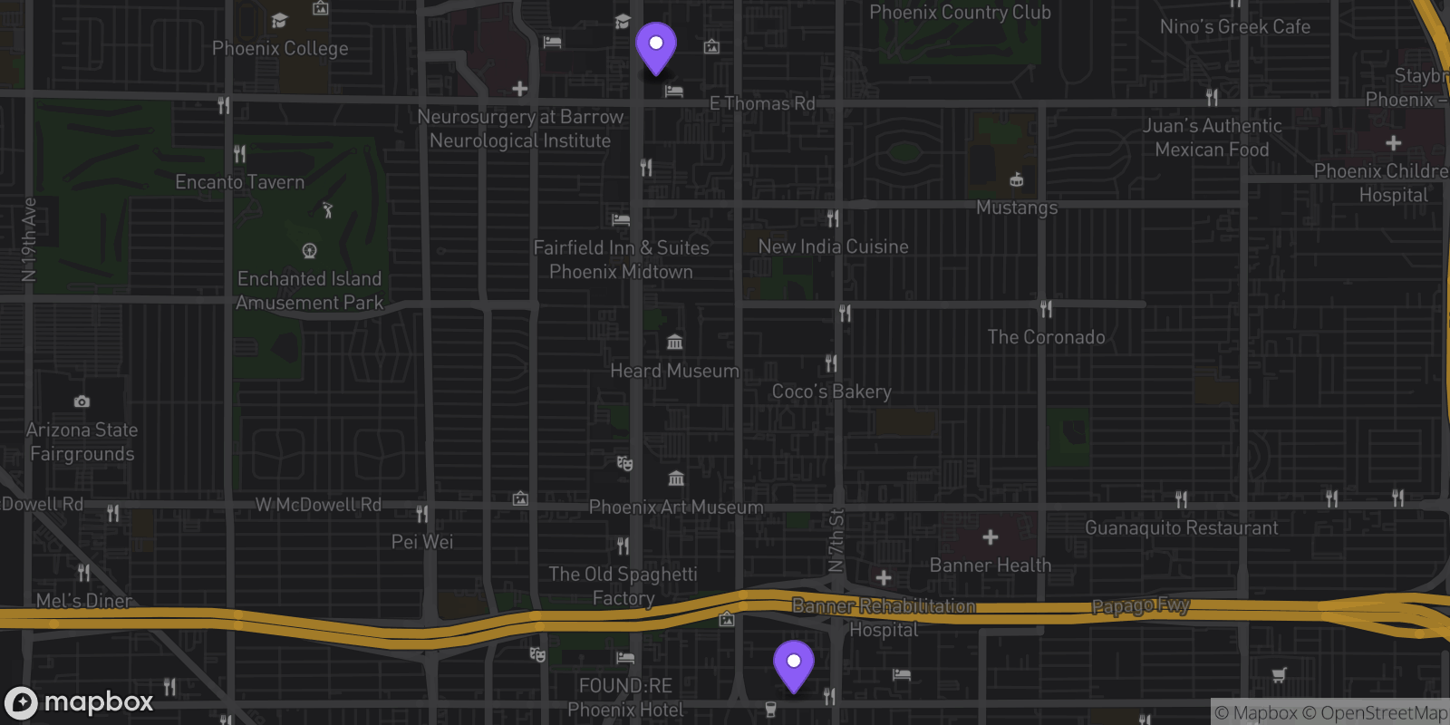 Map showing 3 locations