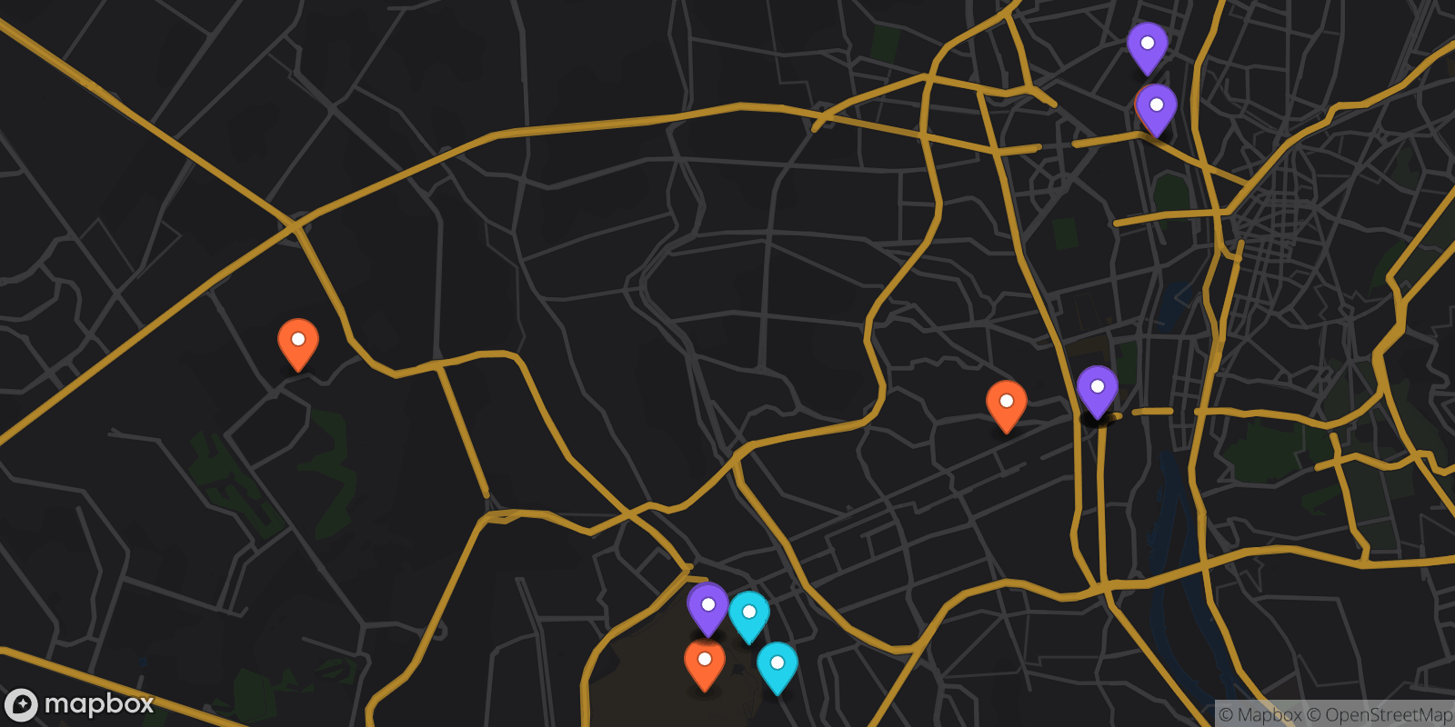 Map showing 18 locations