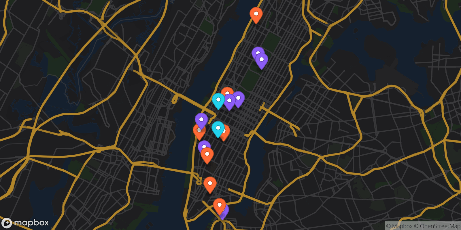 Map showing 16 locations