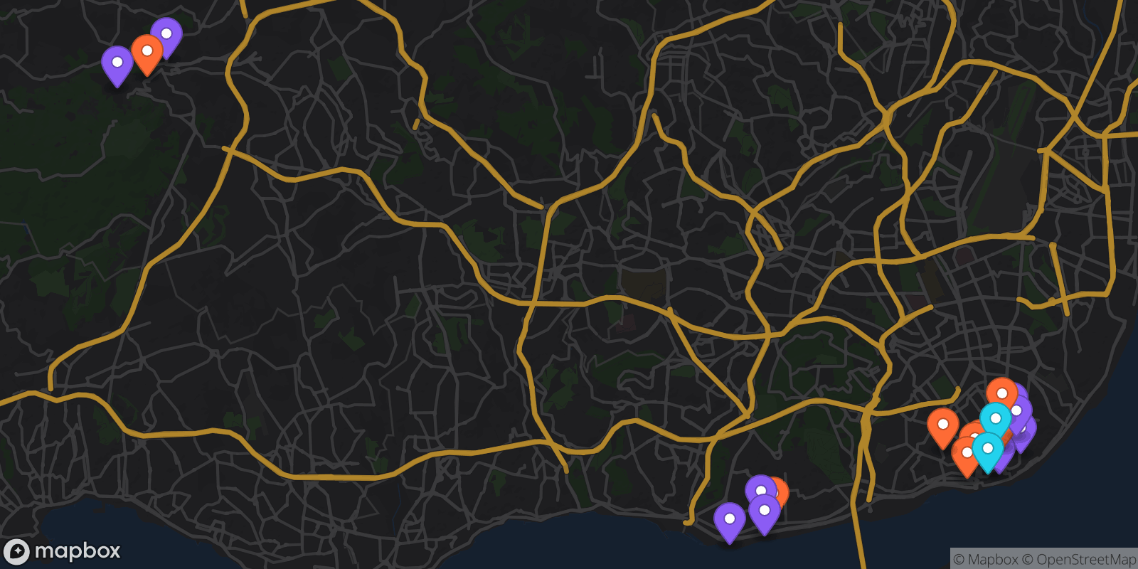 Map showing 20 locations