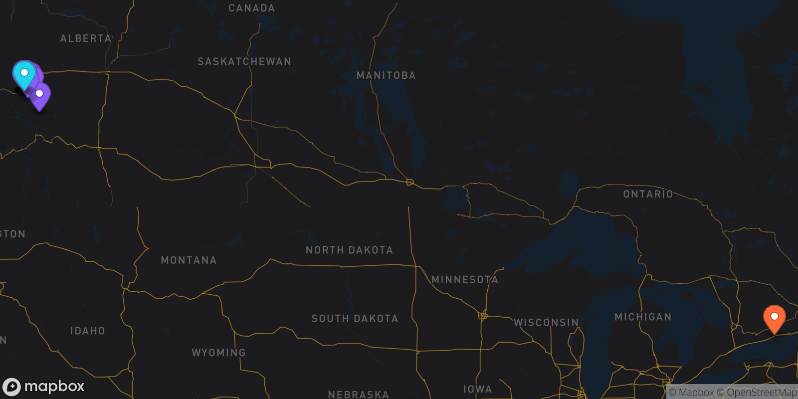 Map showing 15 locations