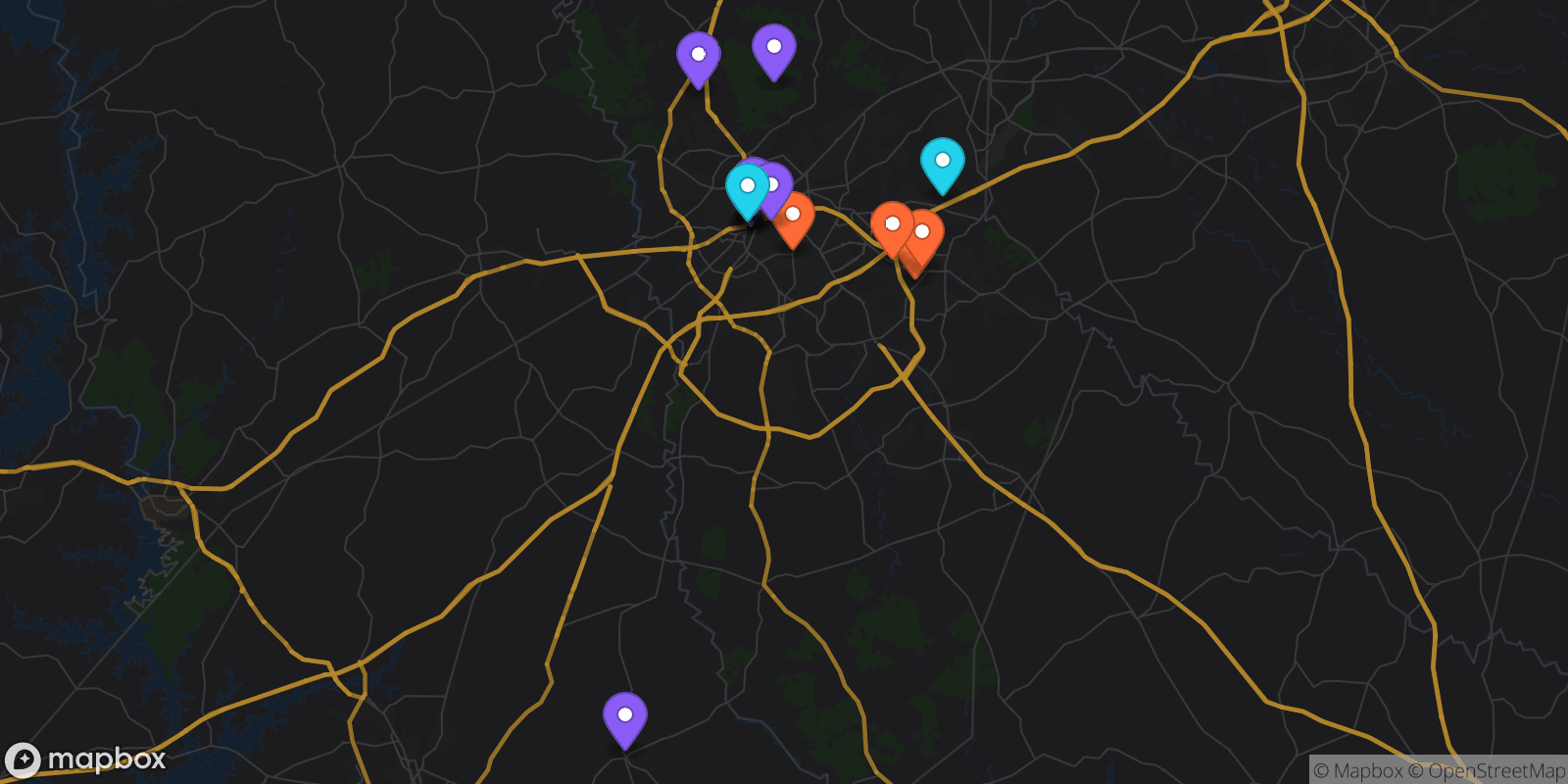 Map showing 16 locations