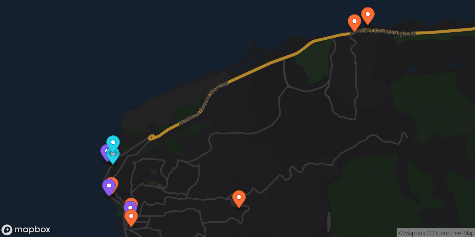 Map showing 11 locations