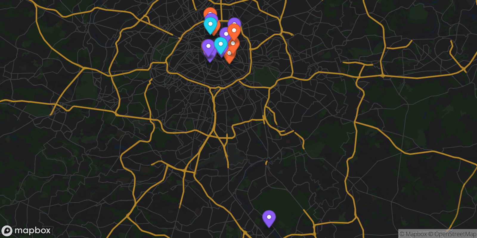 Map showing 19 locations