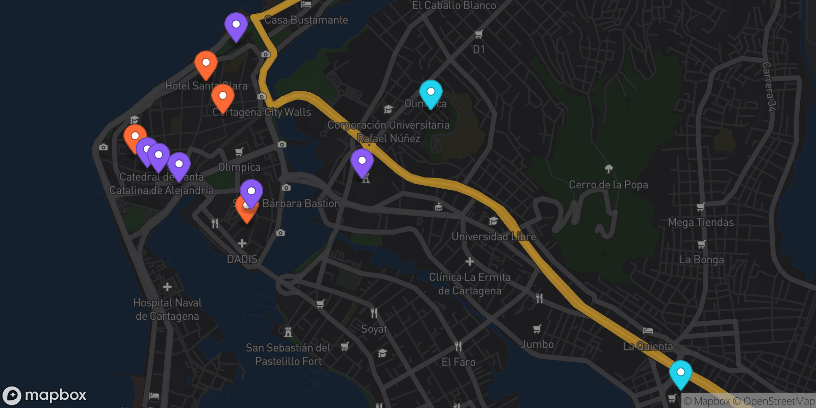 Map showing 12 locations