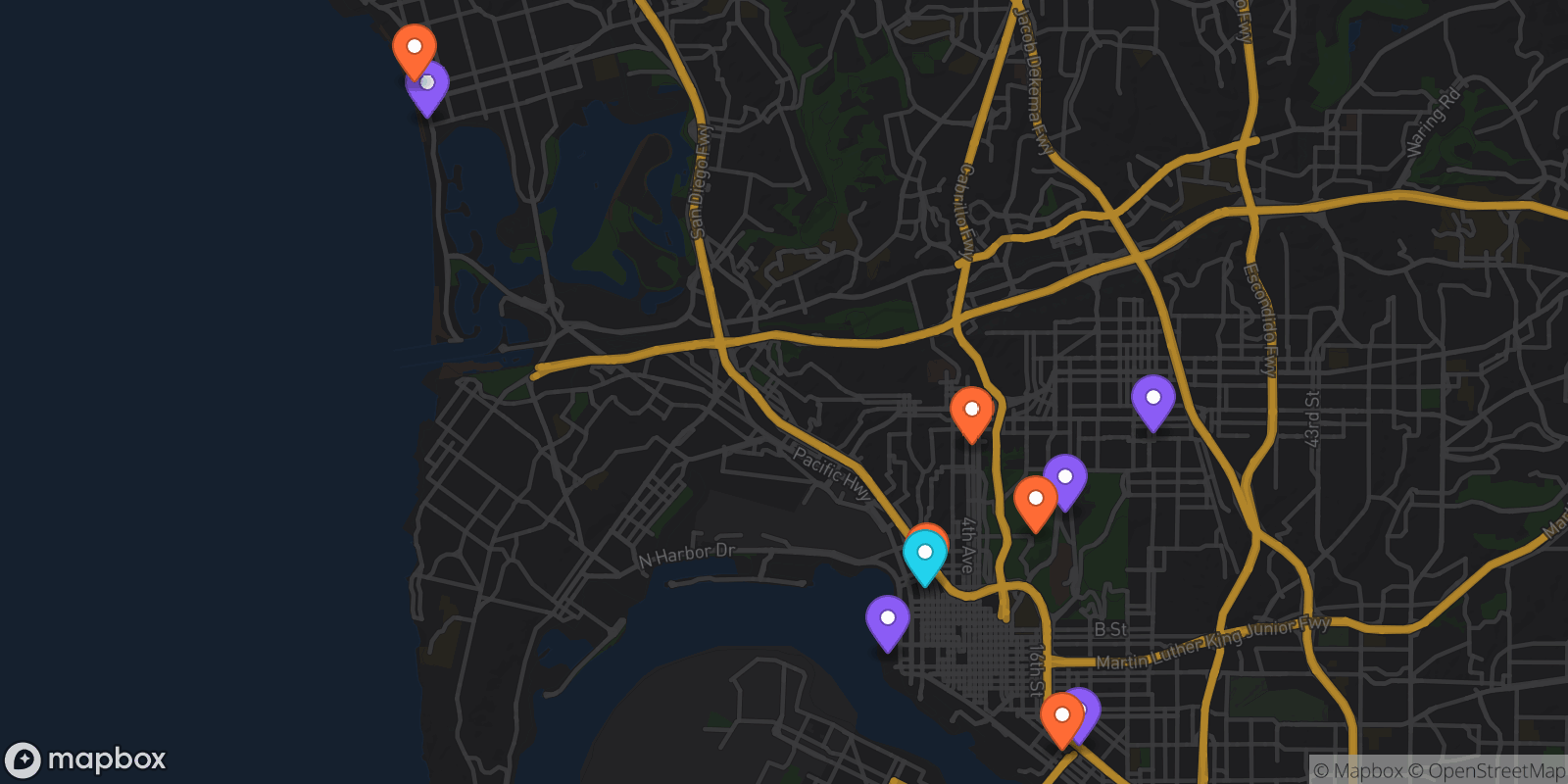 Map showing 11 locations