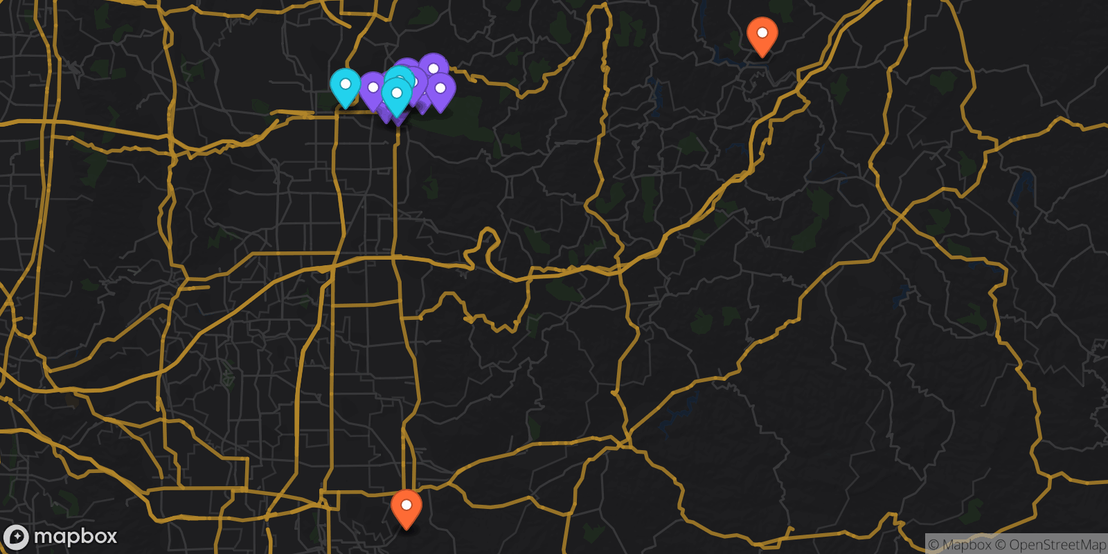 Map showing 28 locations