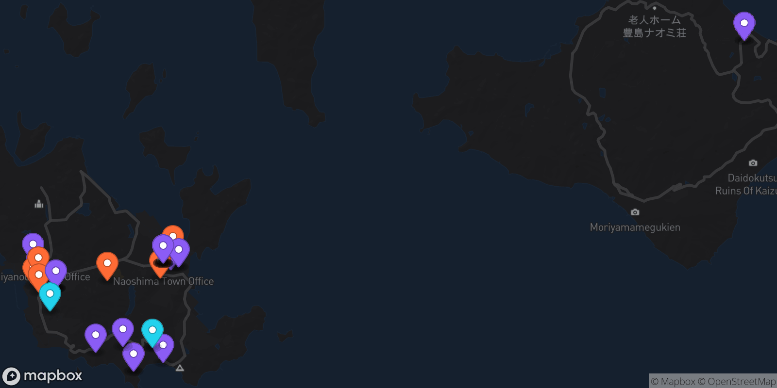 Map showing 38 locations