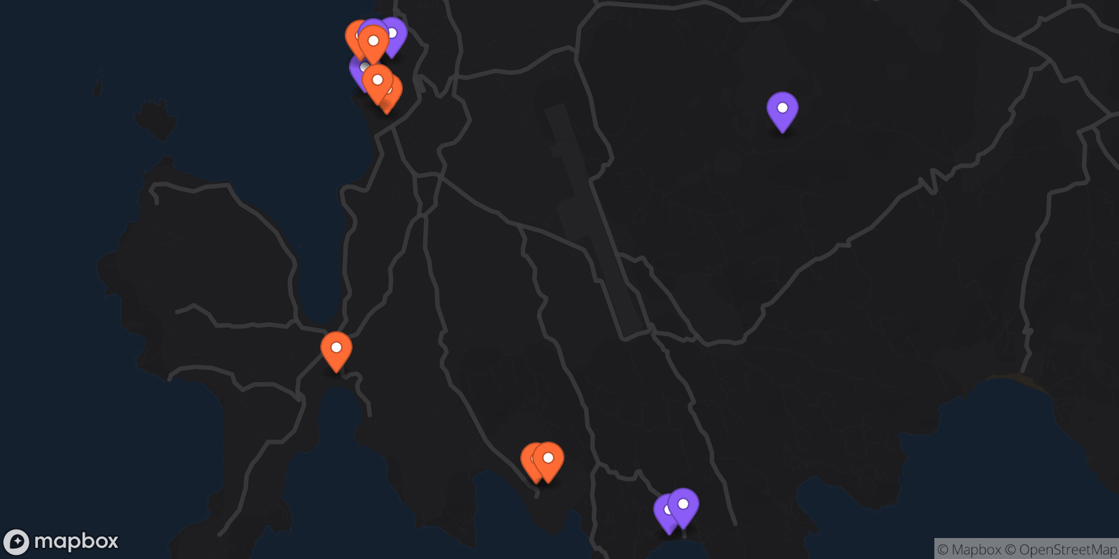 Map showing 14 locations