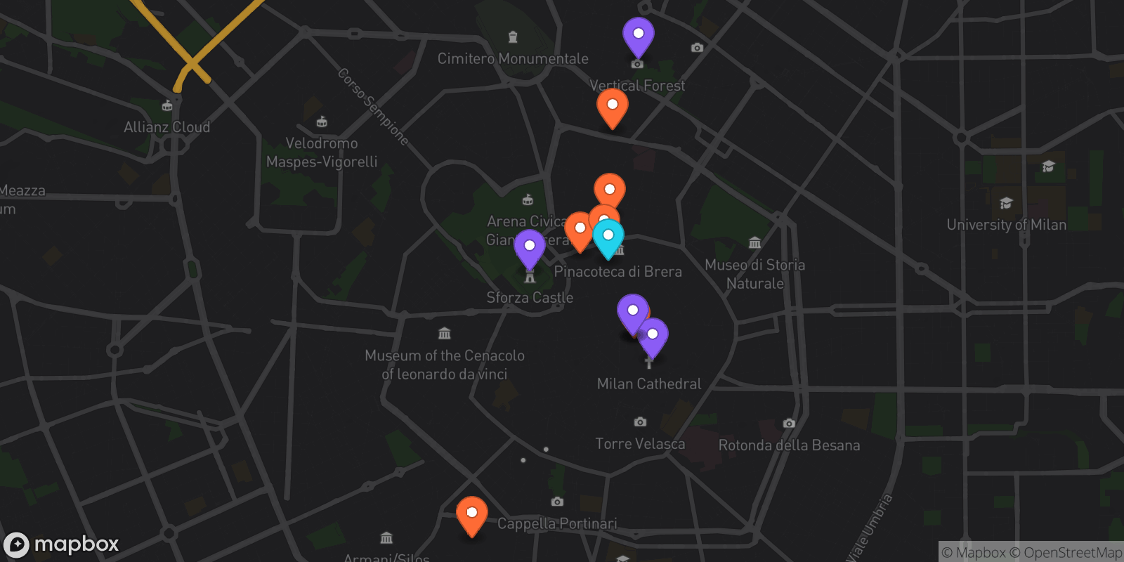 Map showing 12 locations