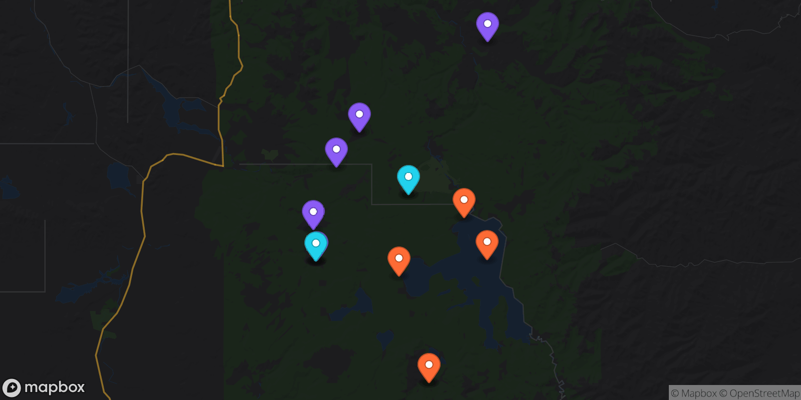 Map showing 14 locations