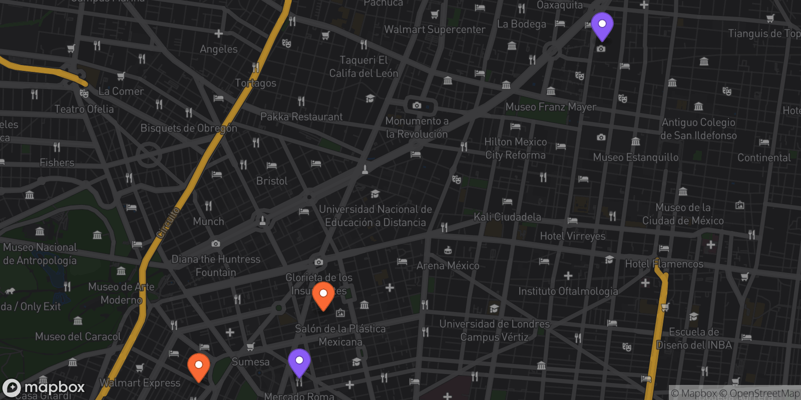 Map showing 4 locations