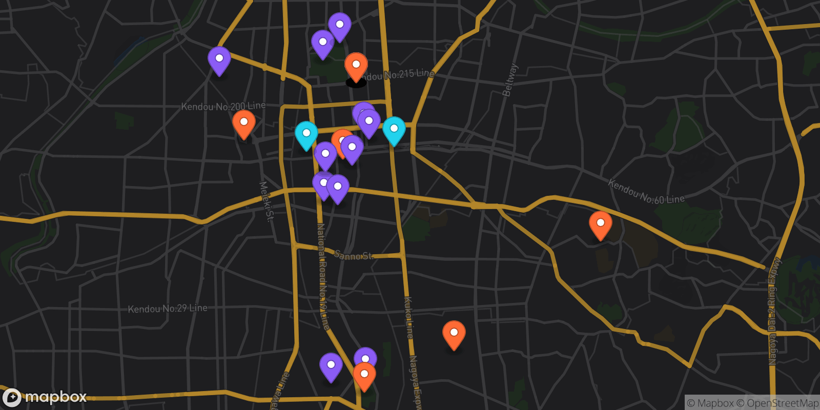 Map showing 36 locations