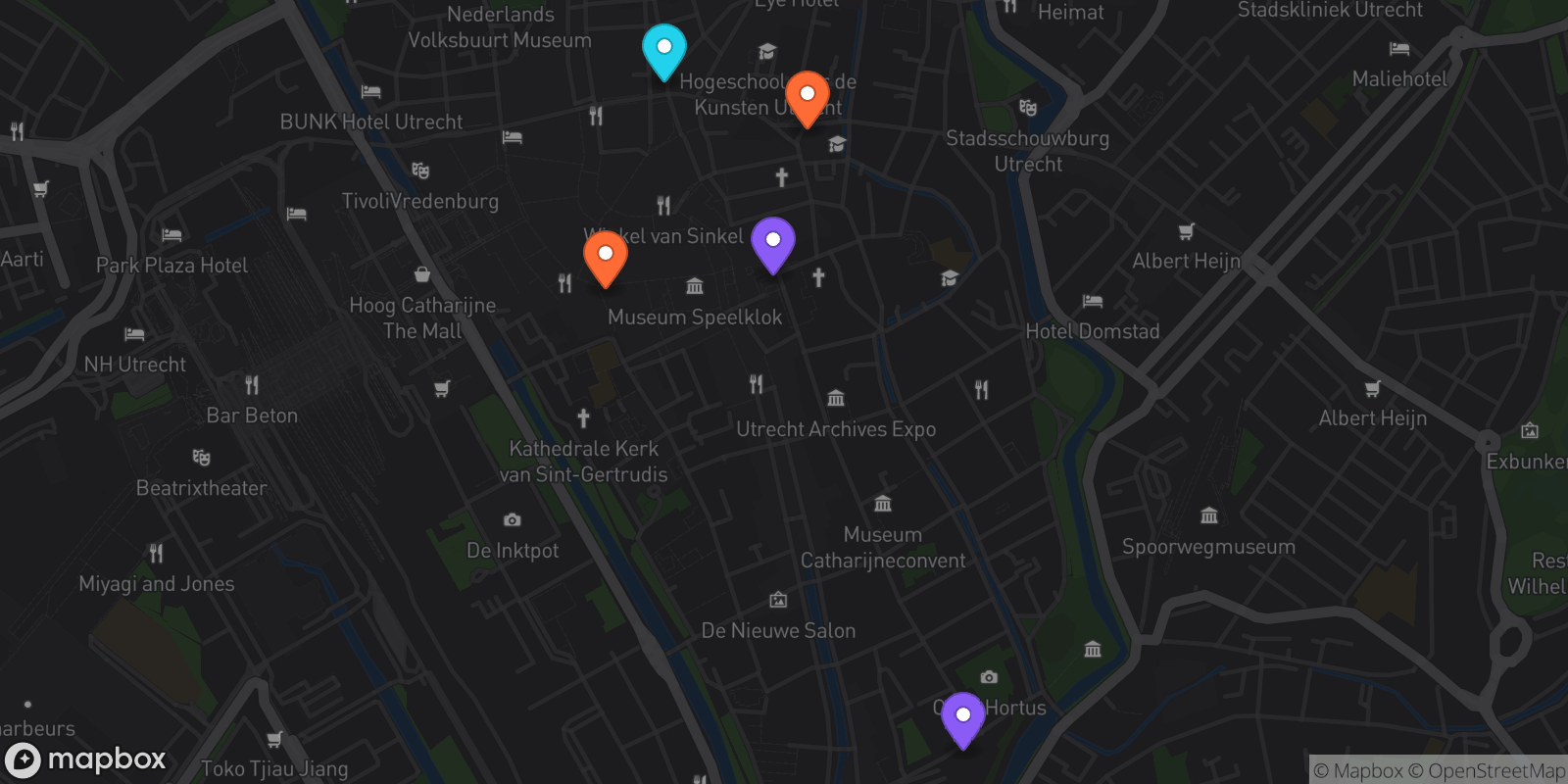 Map showing 5 locations