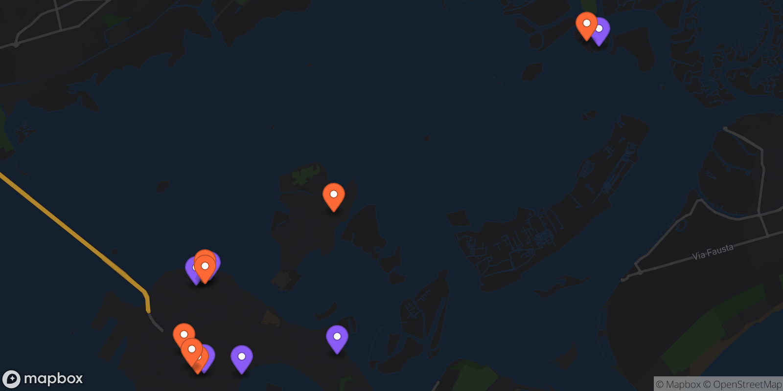 Map showing 14 locations