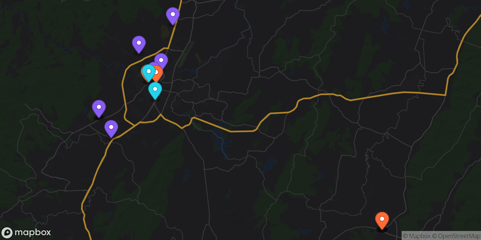 Map showing 19 locations