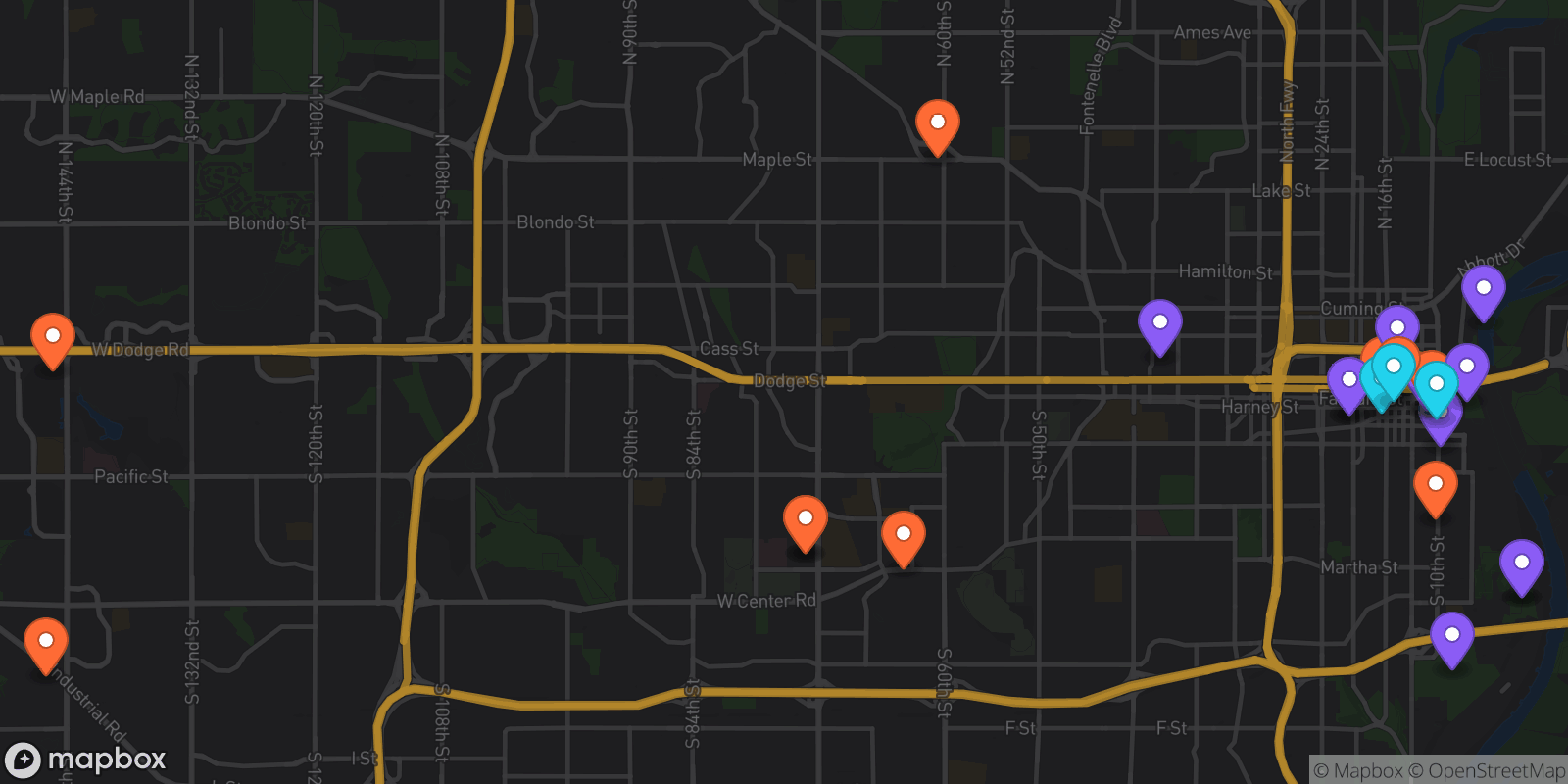 Map showing 25 locations