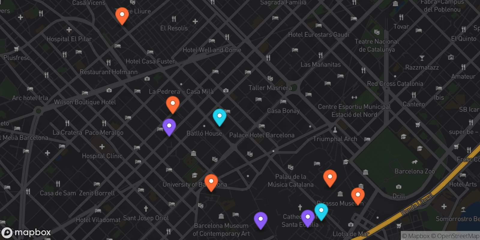 Map showing 10 locations