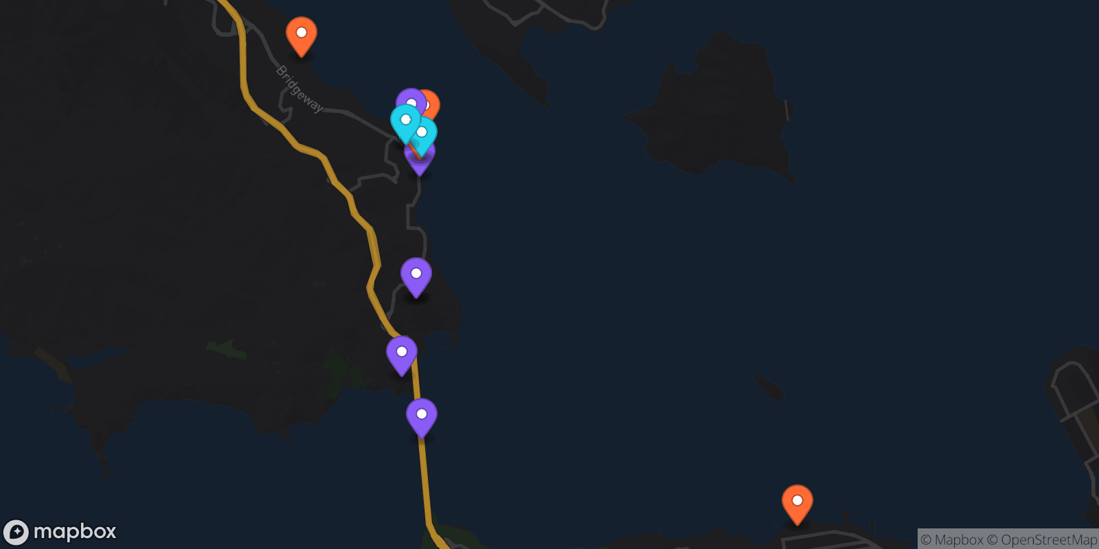 Map showing 13 locations
