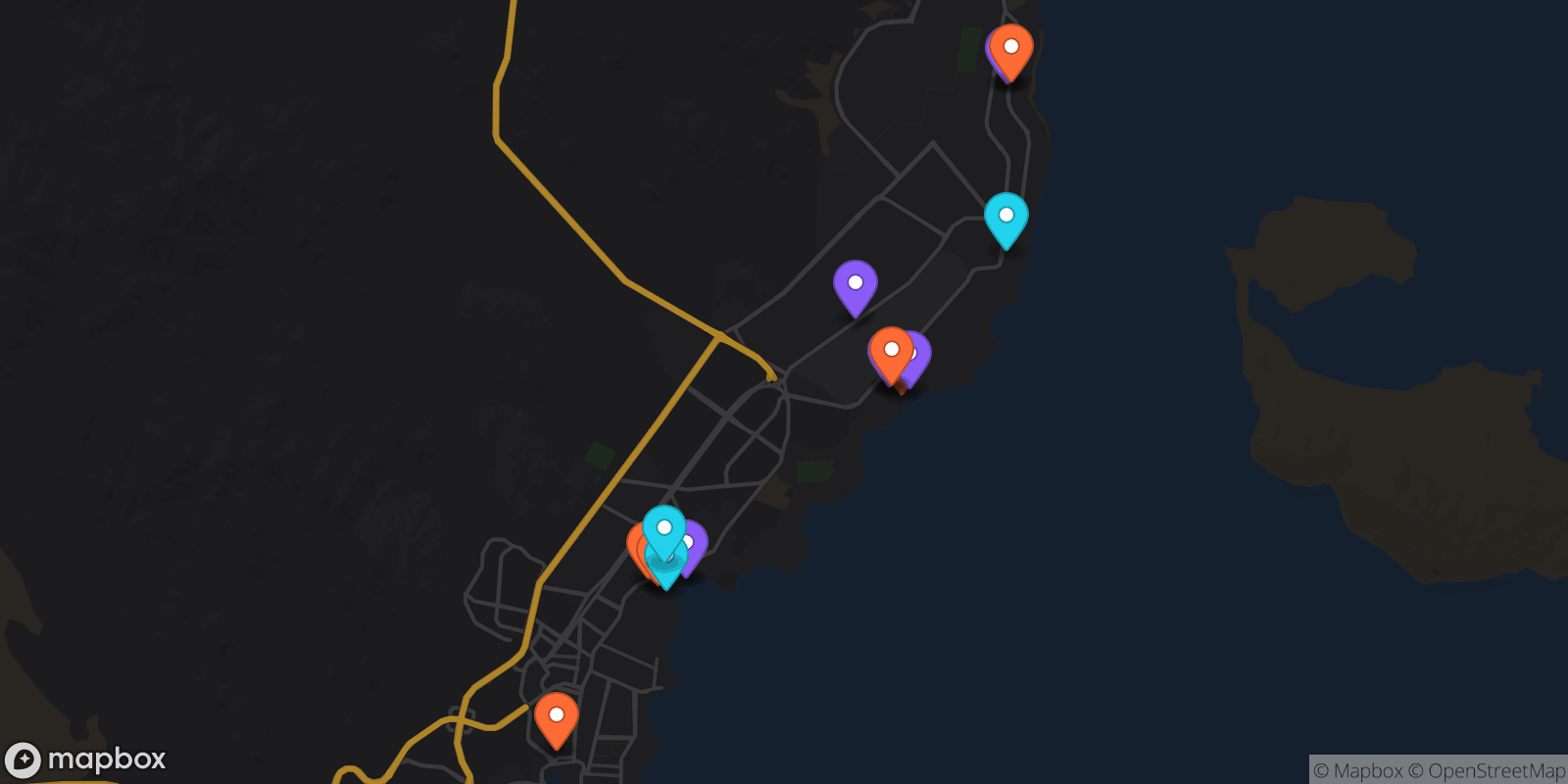 Map showing 18 locations