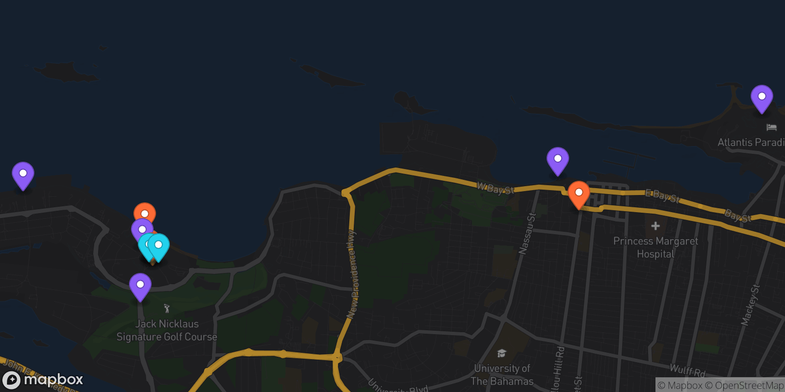 Map showing 14 locations