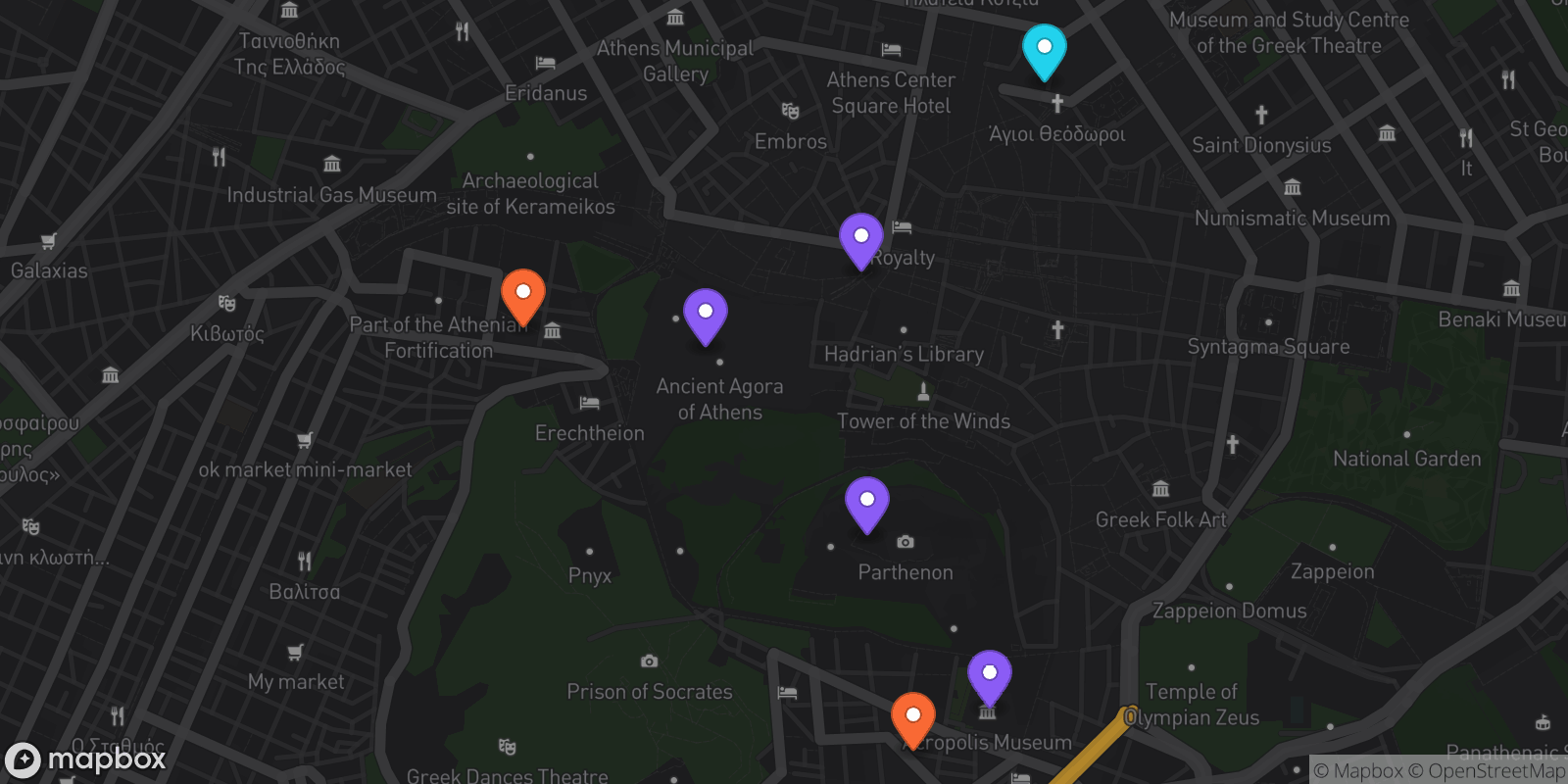 Map showing 7 locations