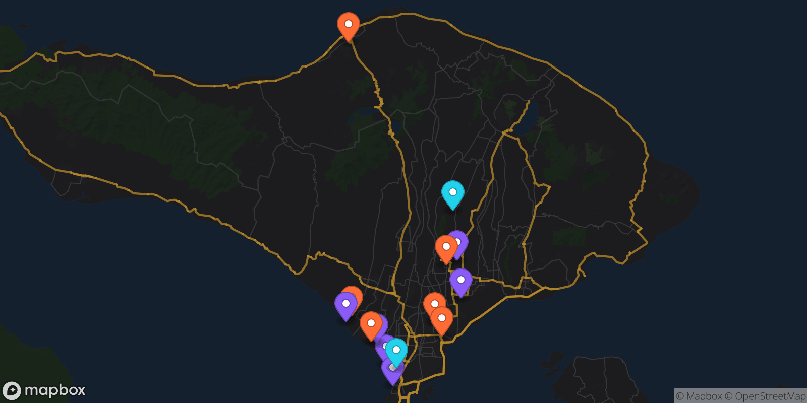 Map showing 14 locations