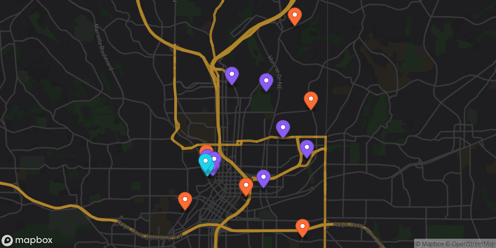 Map showing 18 locations