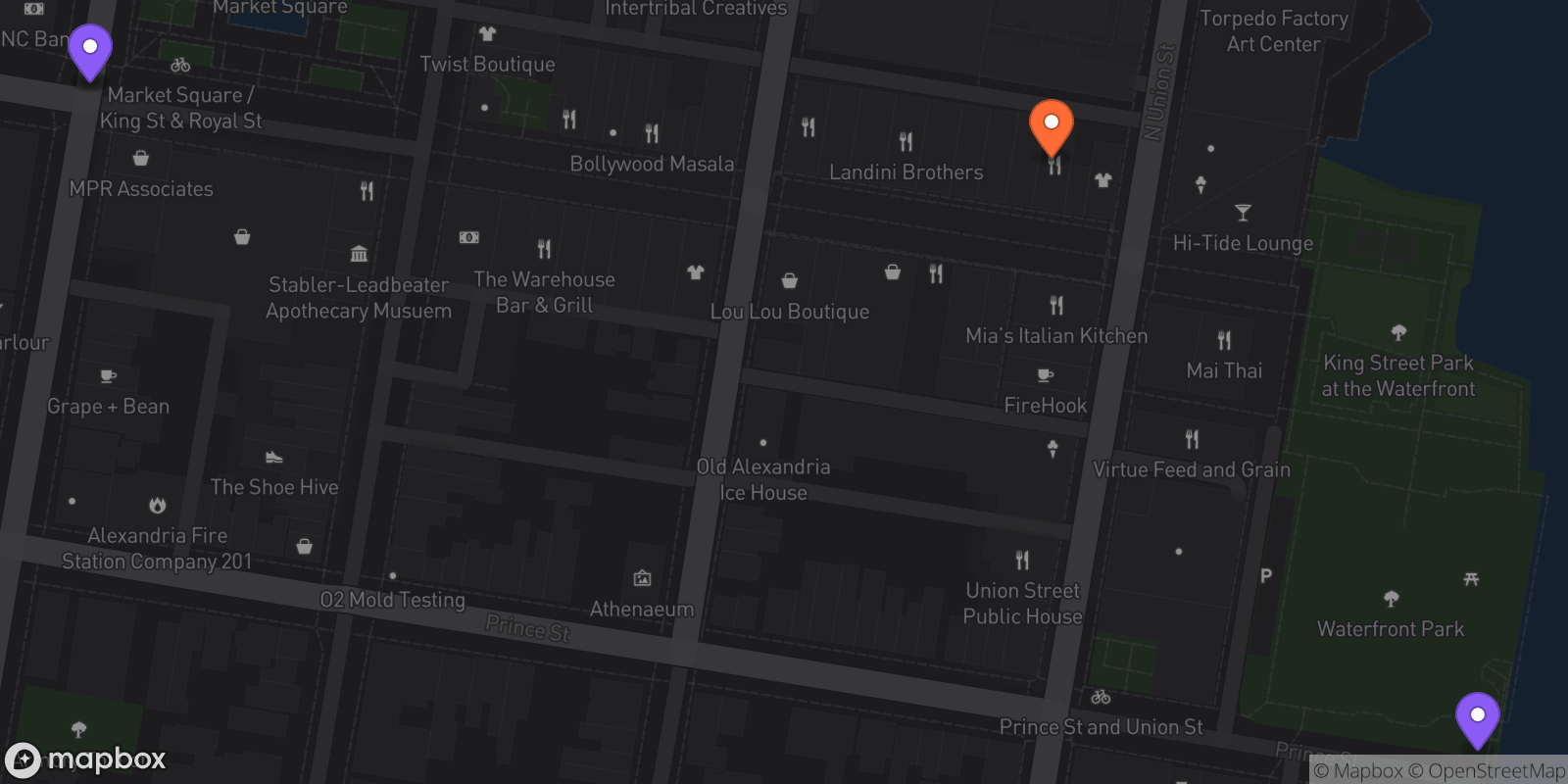 Map showing 4 locations