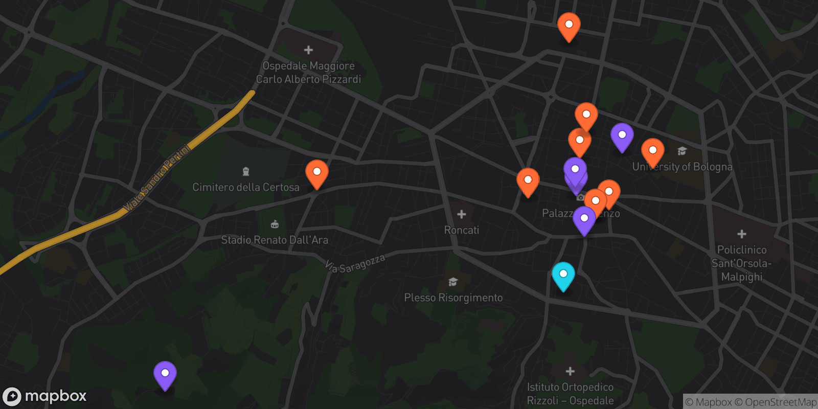 Map showing 15 locations